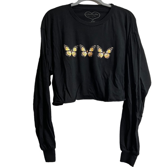 Butterfly Long-Sleeve Crop Graphic Tee - Picture 1 of 5